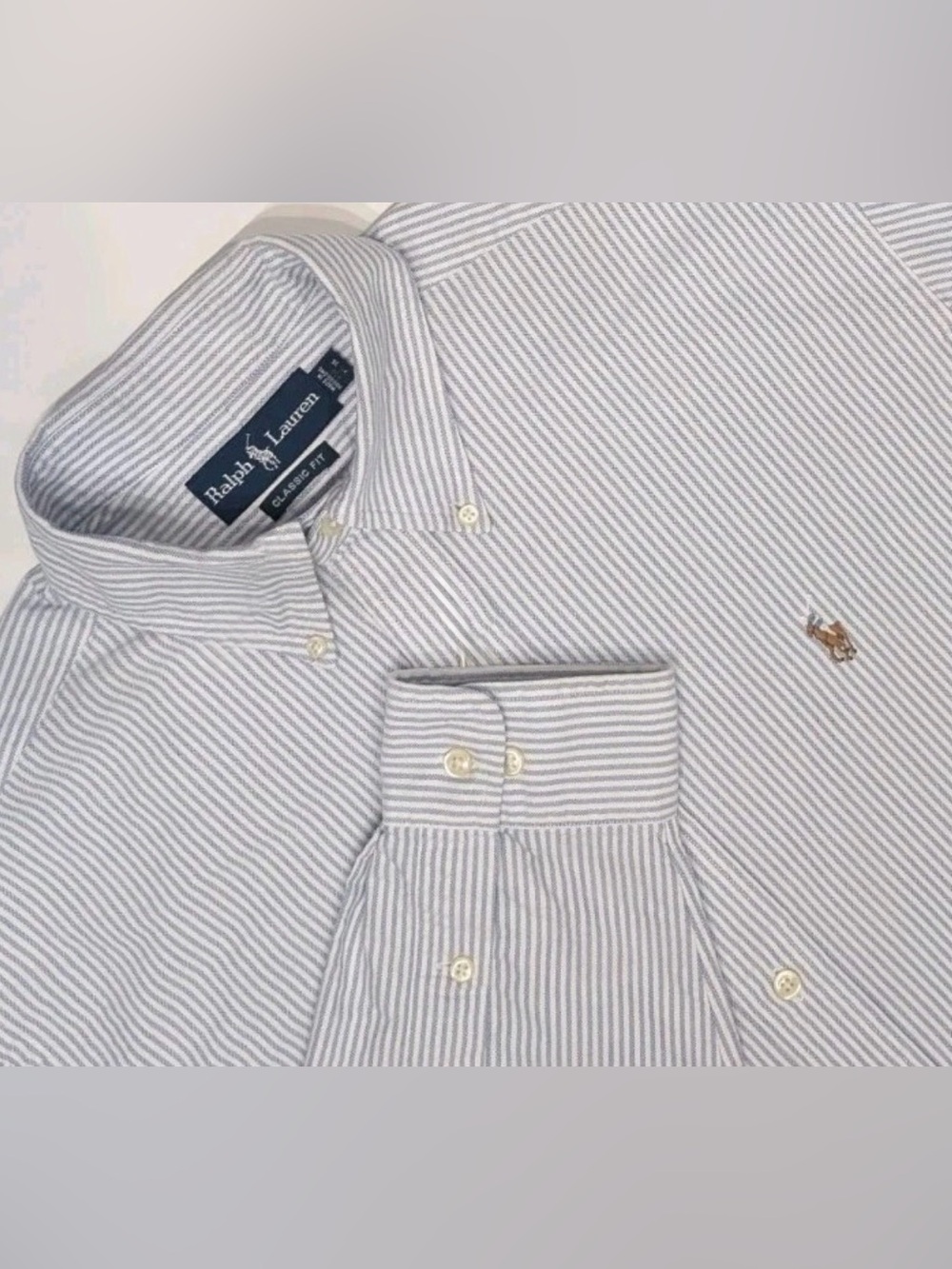 Vtg Ralph Lauren Flesh Pony Button Down Shirt Men's L Blue Stripe Oxford